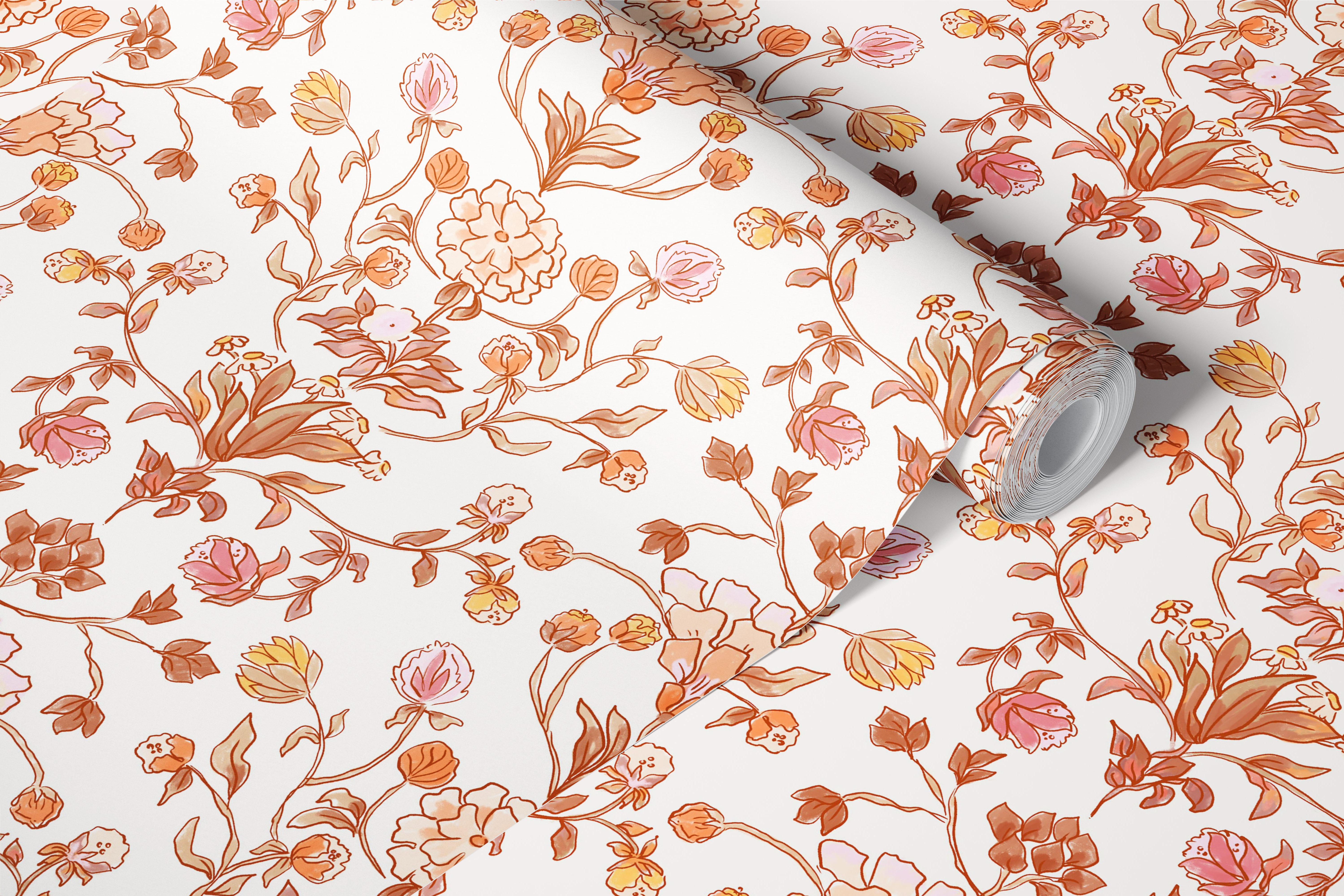 Botanical Damask wallpaper in a room setting