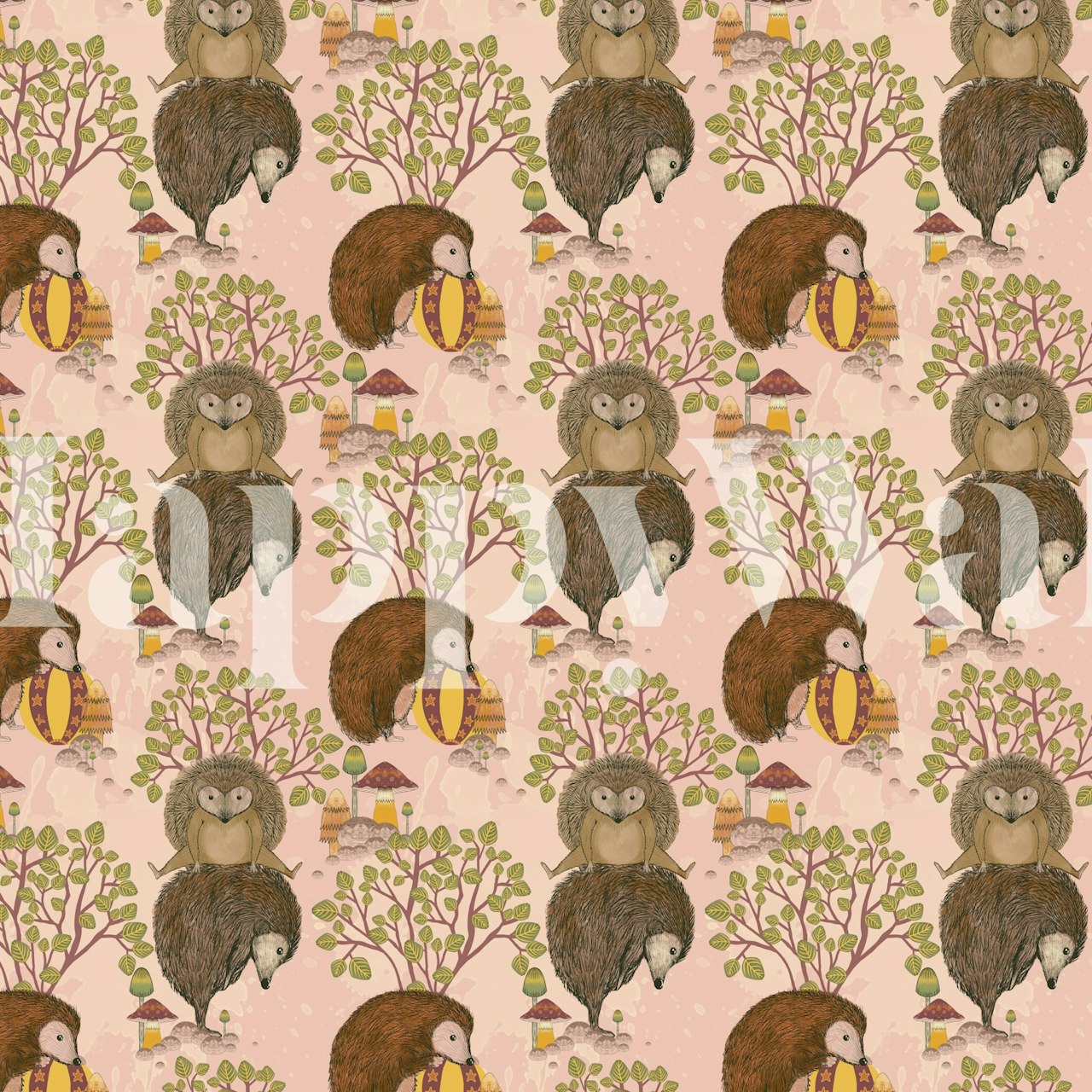 Hoppy Hedge Pink wallpaper displayed in a room