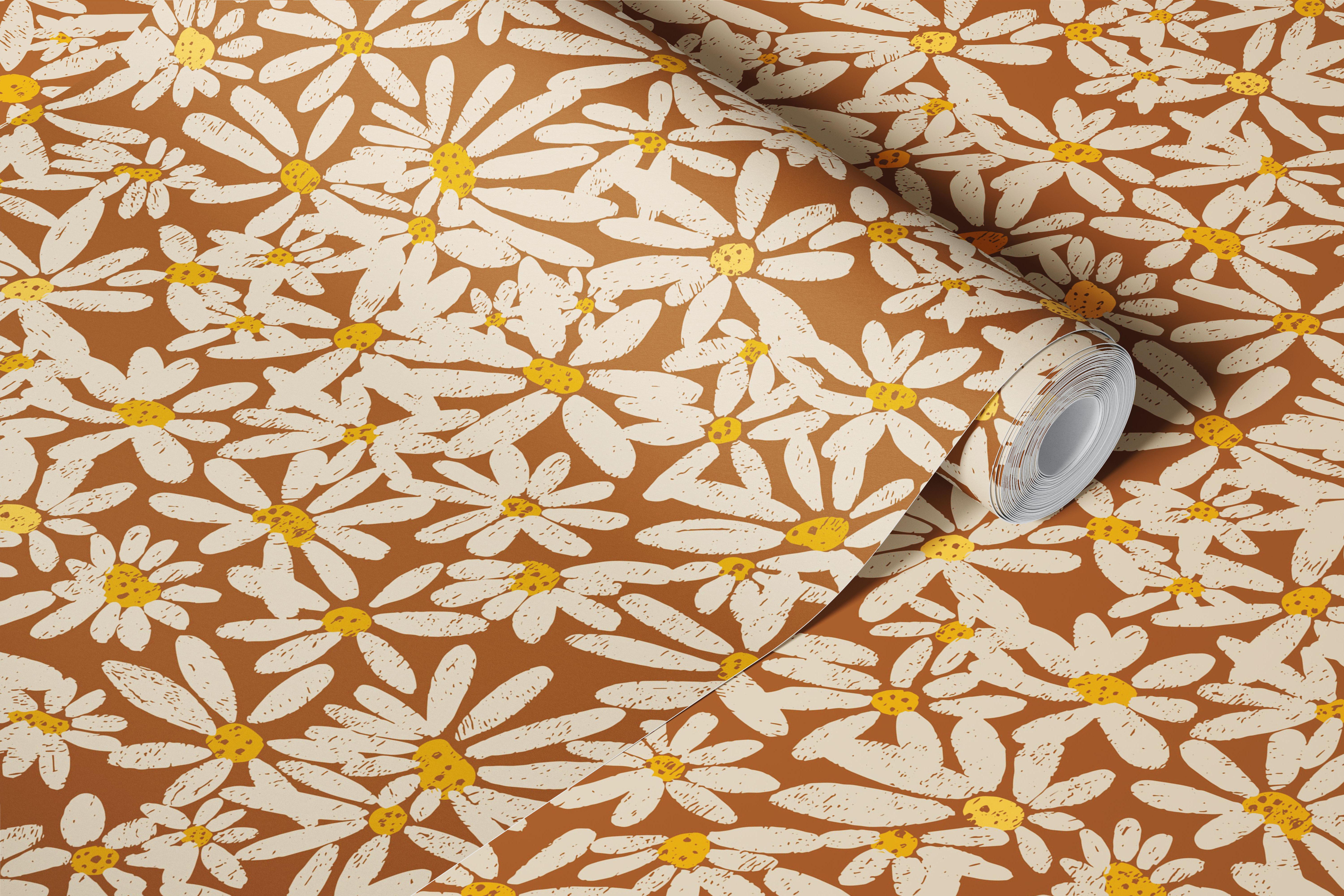 Brown Daisy Meadow tapet i et rum