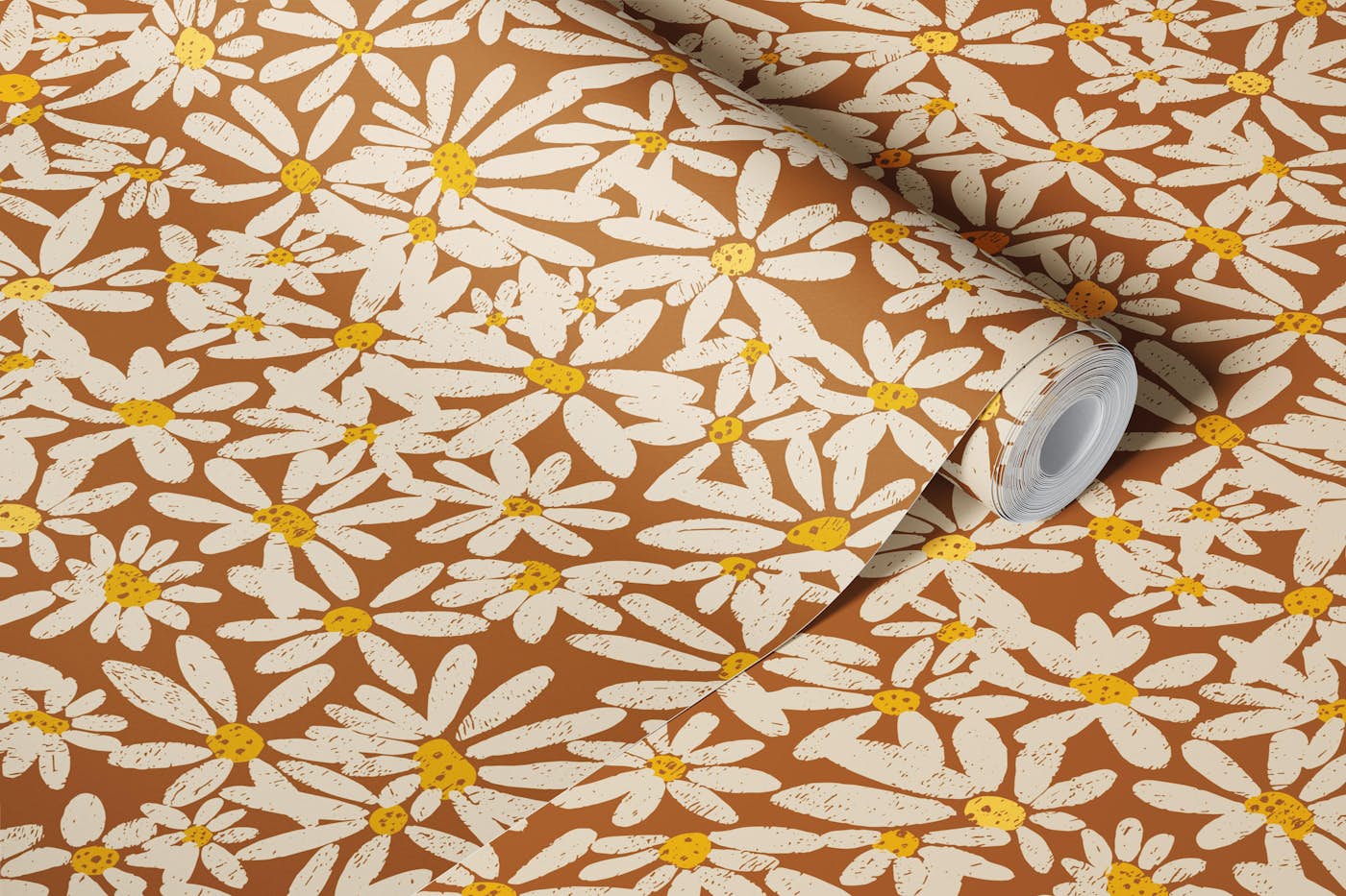 Brown Daisy Meadow wallpaper roll