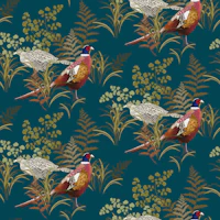 Country Pheasant - Dark Teal Blue wallpaper