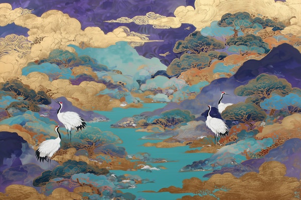 Elegant Crane and Cloud Landscape