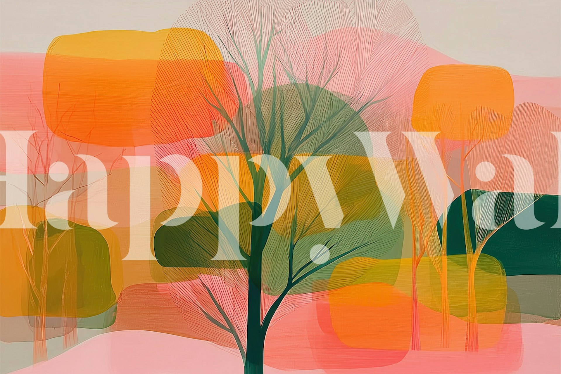 Vibrant autumn tree wallpaper in a room