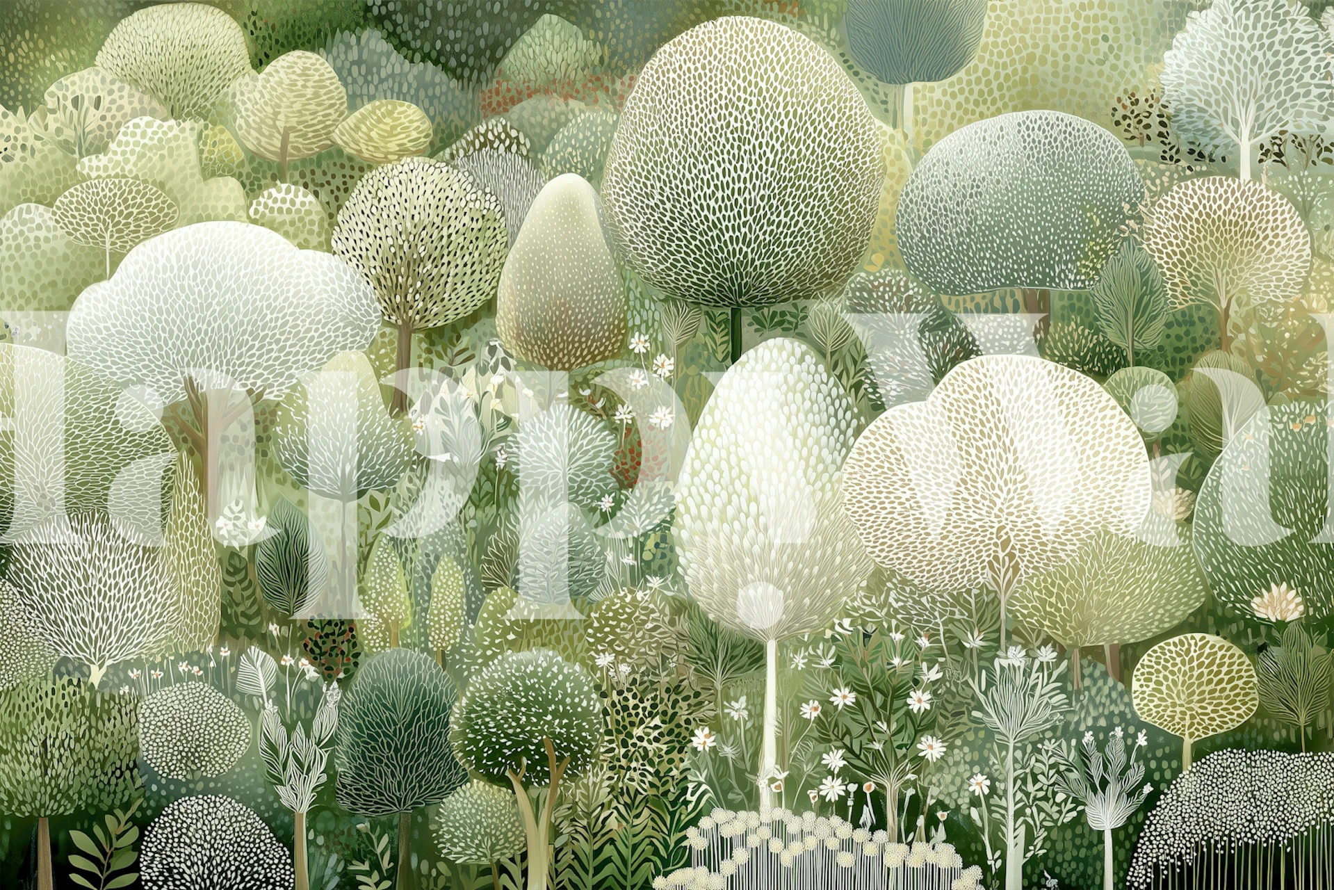 Dreamy Green Forest wallpaper in a room