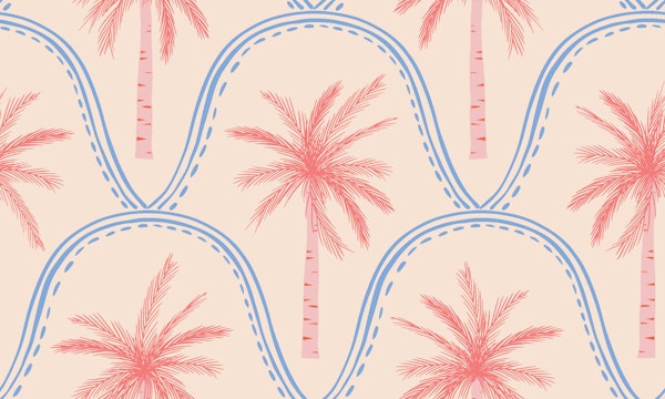Preppy coastal palm trees on blush pink