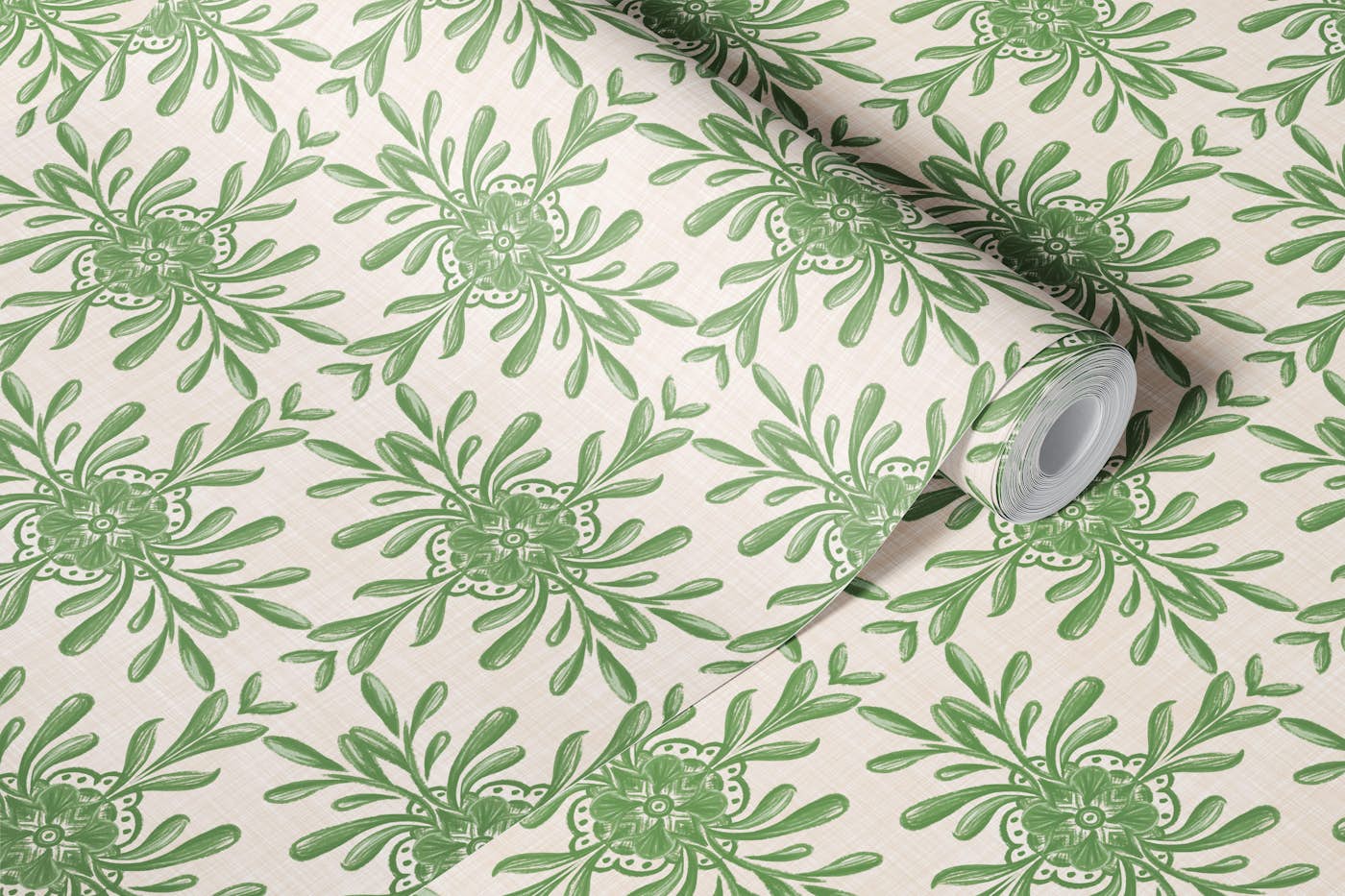 Chic Green Leaf Pattern wallpaper roll