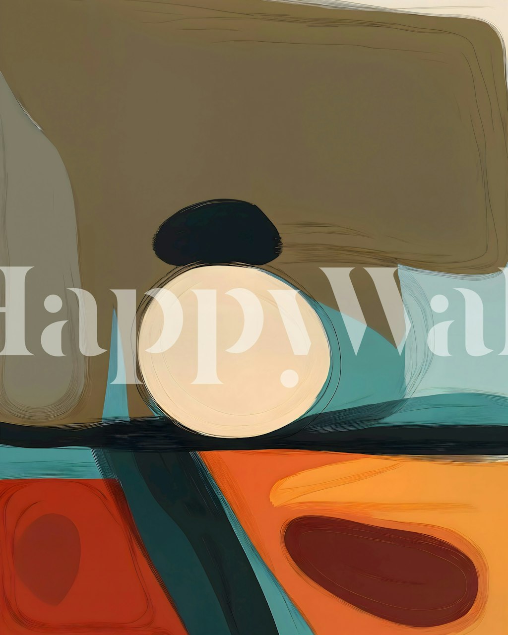 Colorful abstract shapes in orange, teal, and black wallpaper