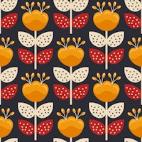 Modern retro nordic Scandinavian flowers Red wallpaper