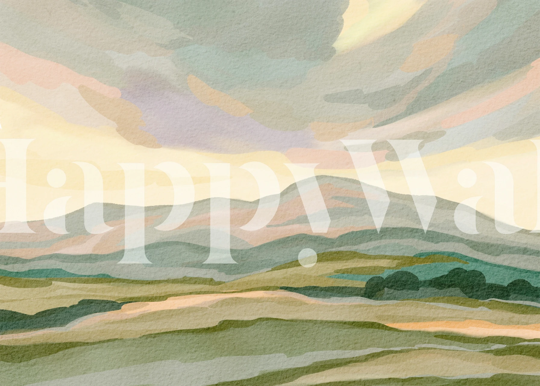 Watercolor landscape with soft pastels and muted tones wallpaper