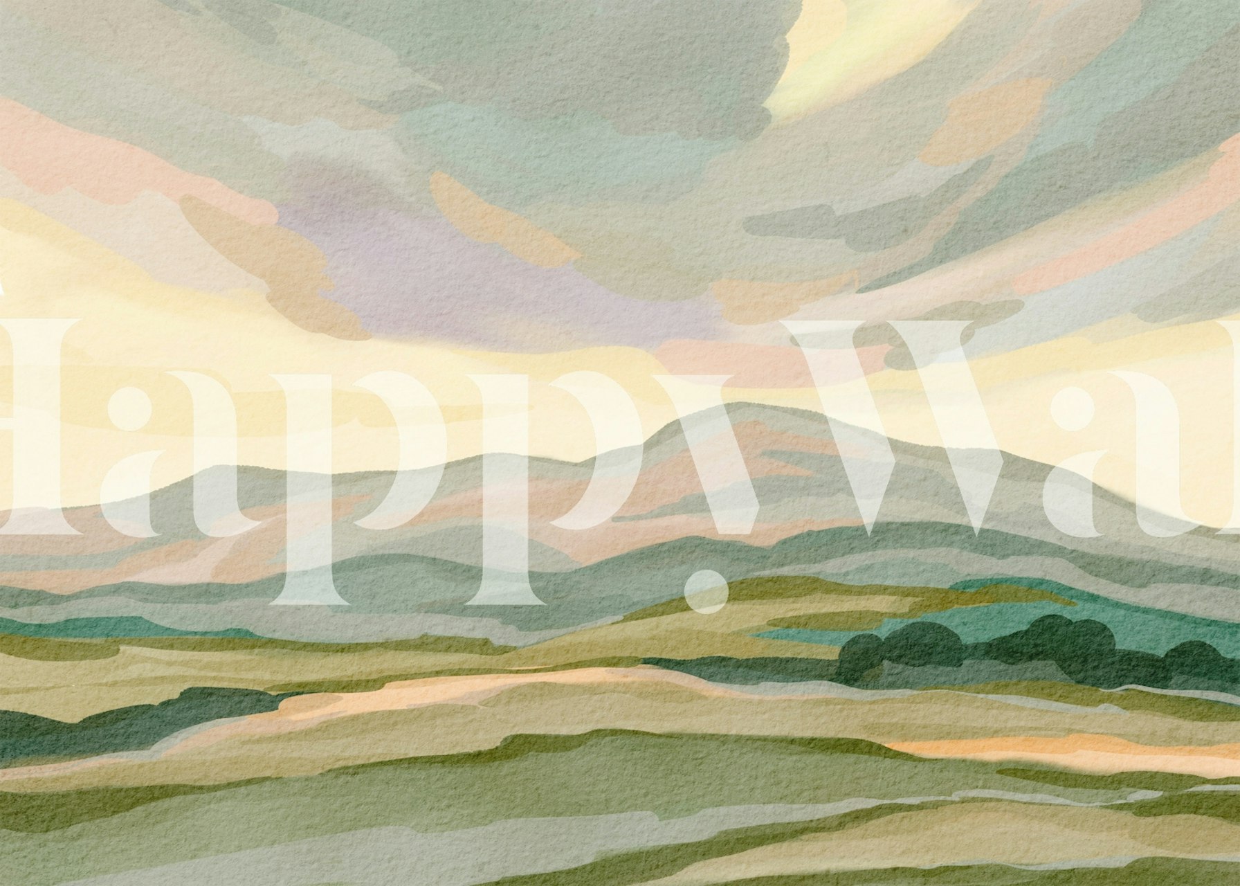 Watercolor landscape with soft pastels and muted tones wallpaper