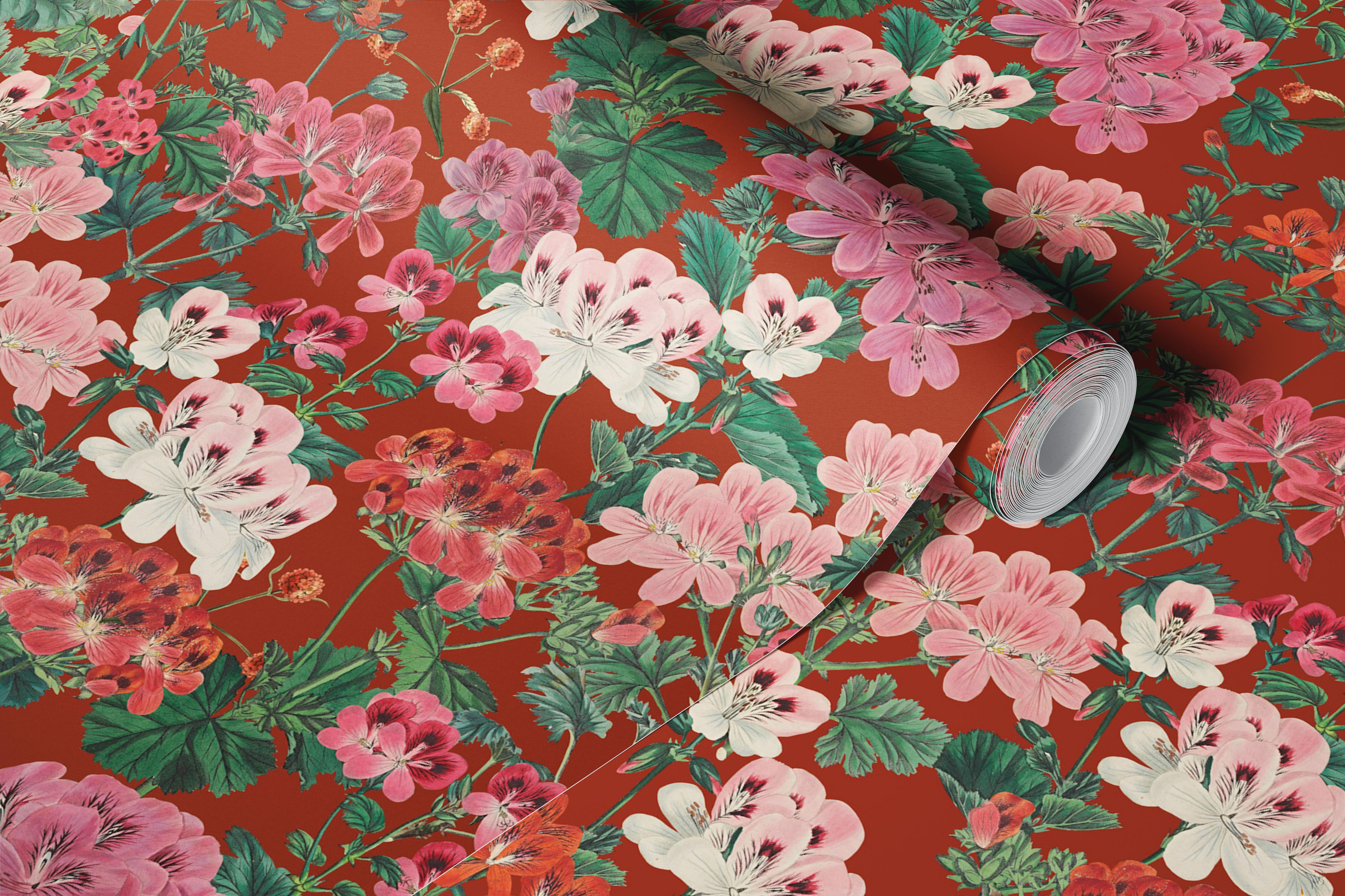 Geranium Blossoms wallpaper design in a room