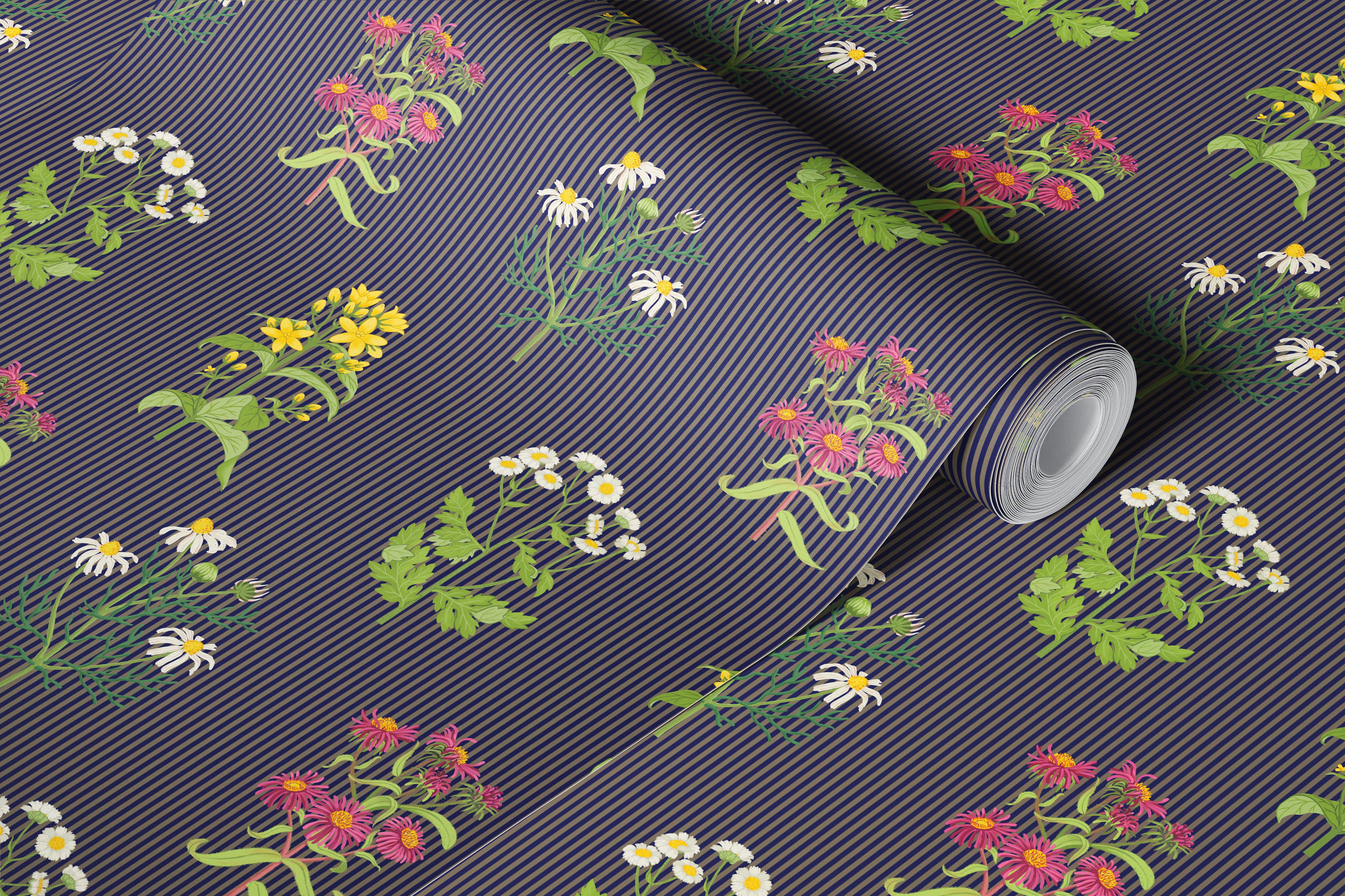 Blooming Stripes Millefleurs wallpaper in a room