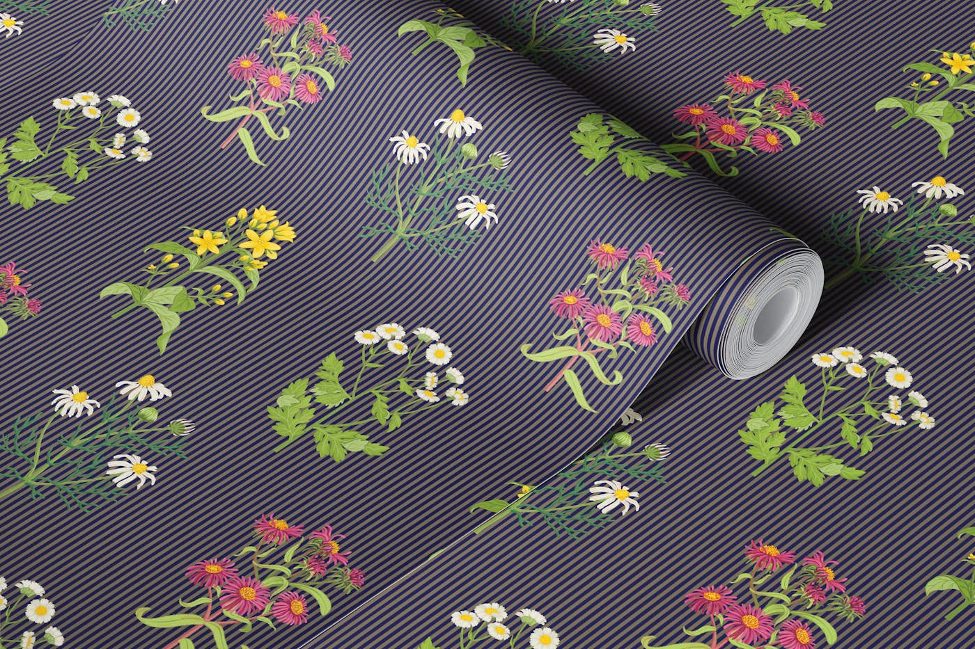 Blooming Stripes Millefleurs wallpaper roll