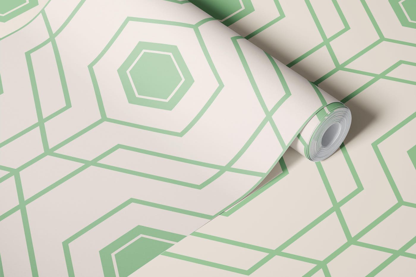 Beige and Vintage Green Honeycomb wallpaper roll