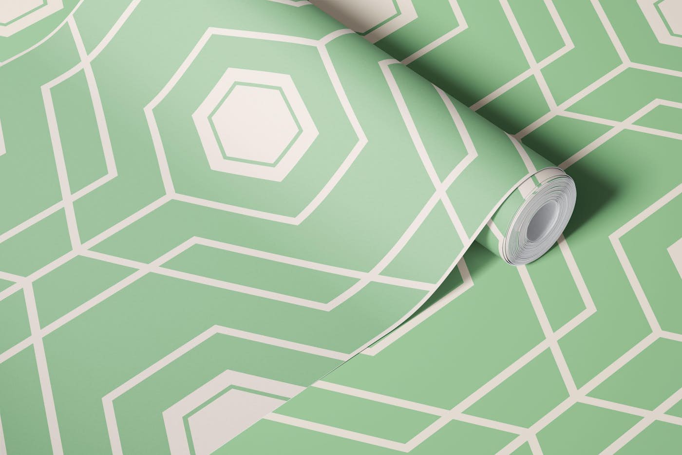 Vintage Green and Beige Honeycomb wallpaper roll