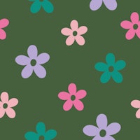 Green and Pink Simple Pastel Flowers on Green tapete