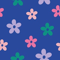 Green and Pink Pastel Flowers on Bright Blue tapete