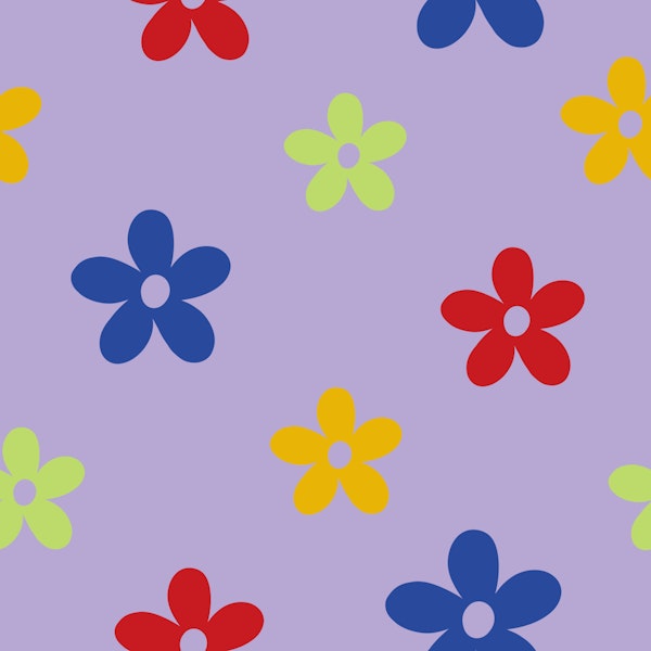 Bright Simple Flowers on Lilac Purple