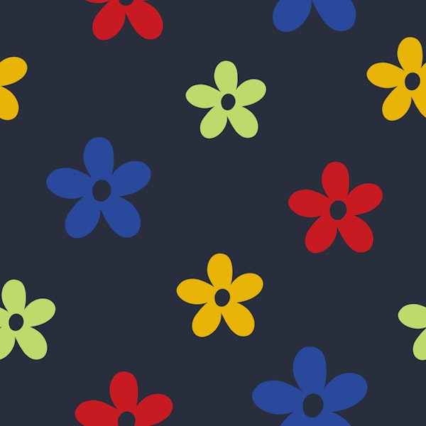 Bright Simple Flowers on Navy Blue