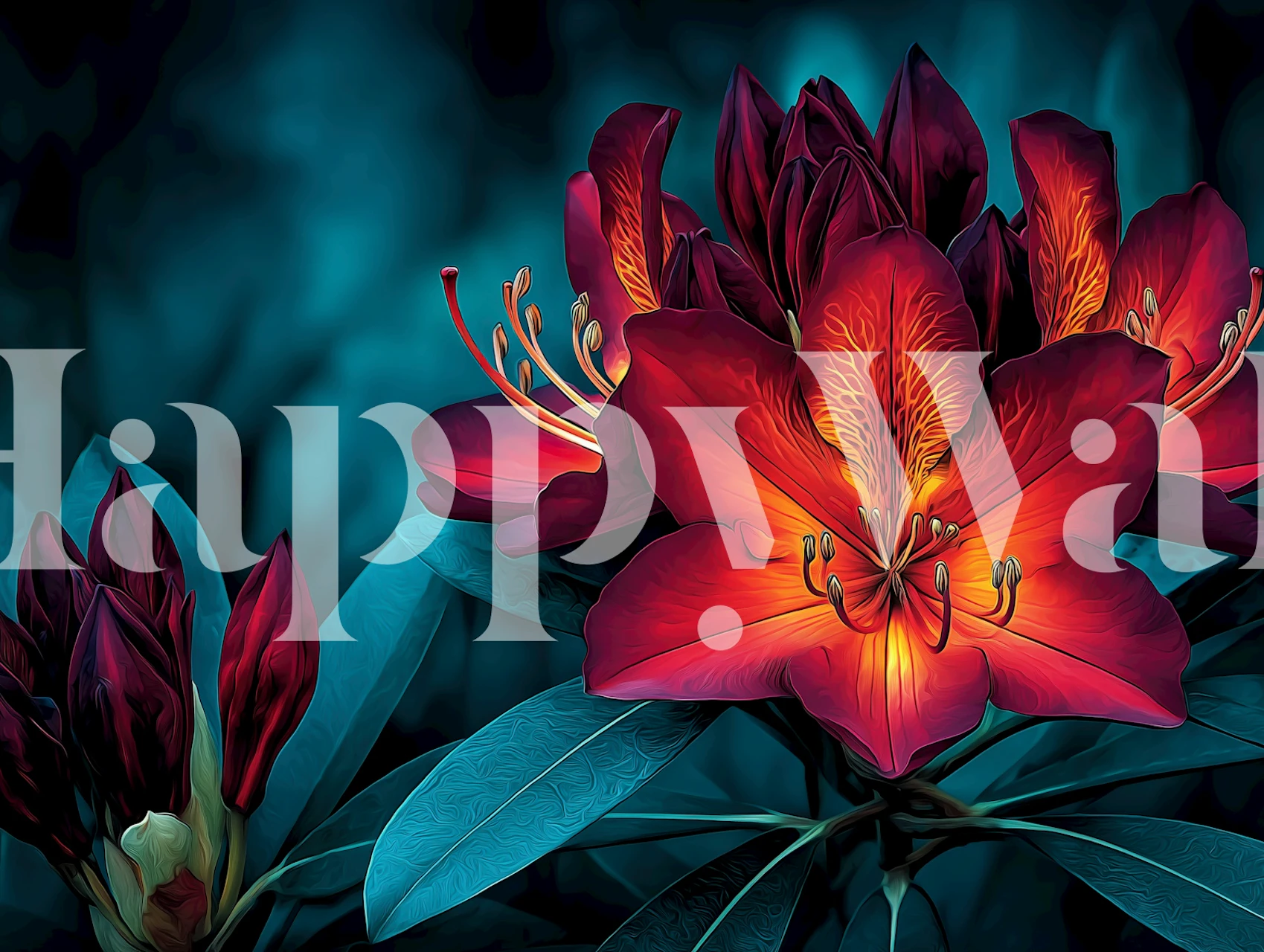 Radiant Red Blossoms wallpaper displayed in a room