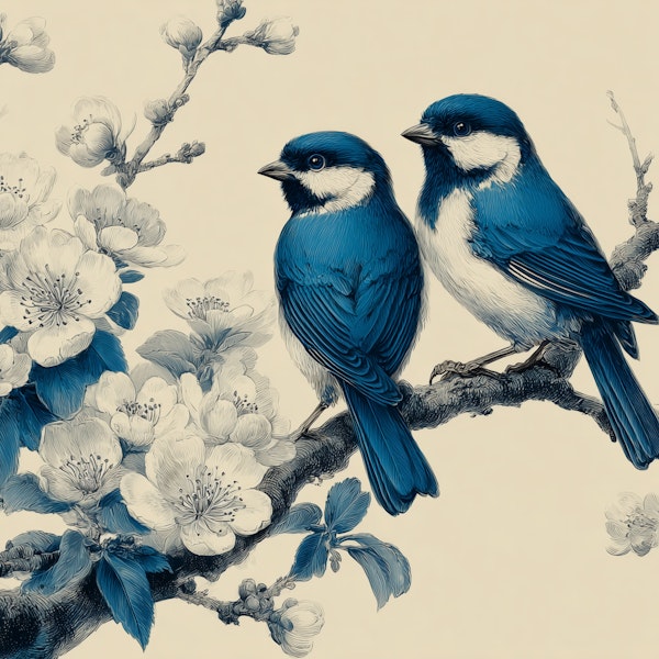 Bluebird Pair Amid Blossoms