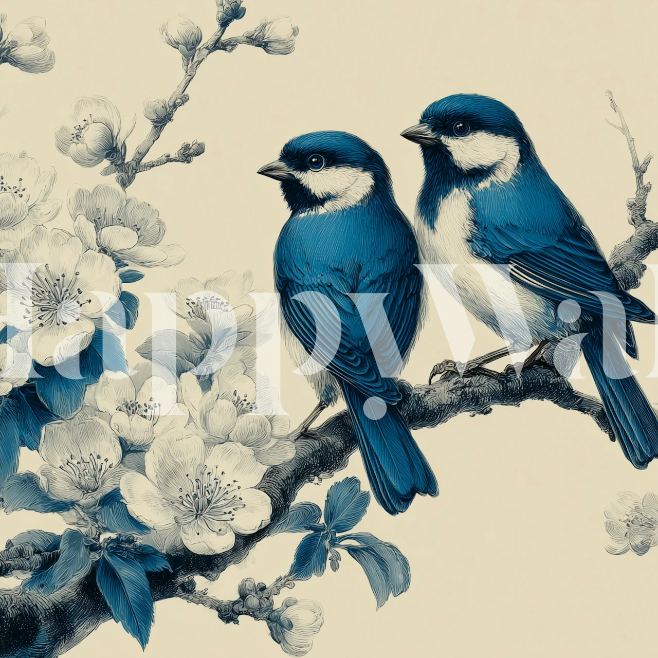 Bluebird wallpaper in a room setting