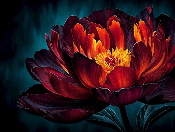 Fiery Peony Blossom