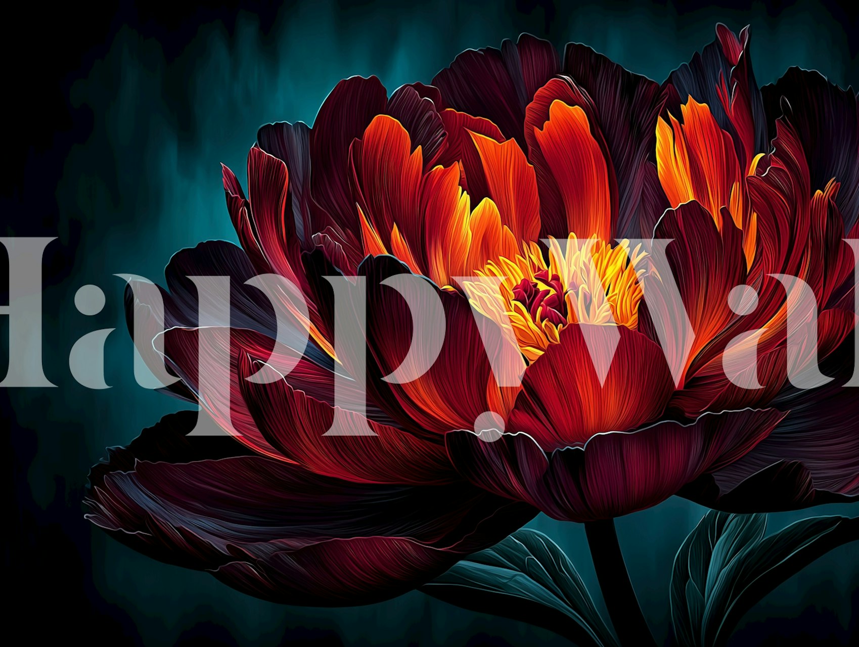 Fiery Peony Blossom tapet i et rom