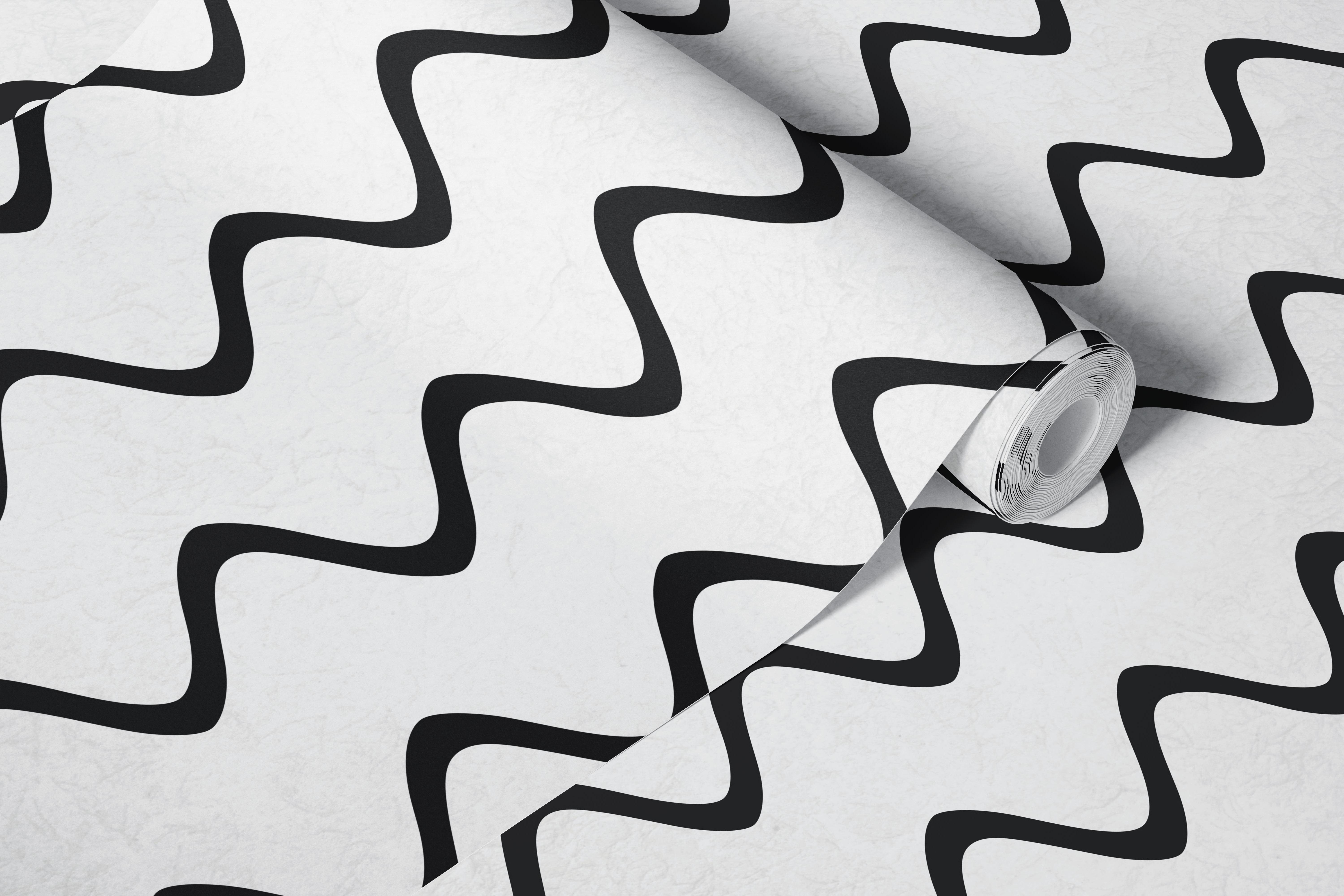 Black wavy line pattern on white background wallpaper