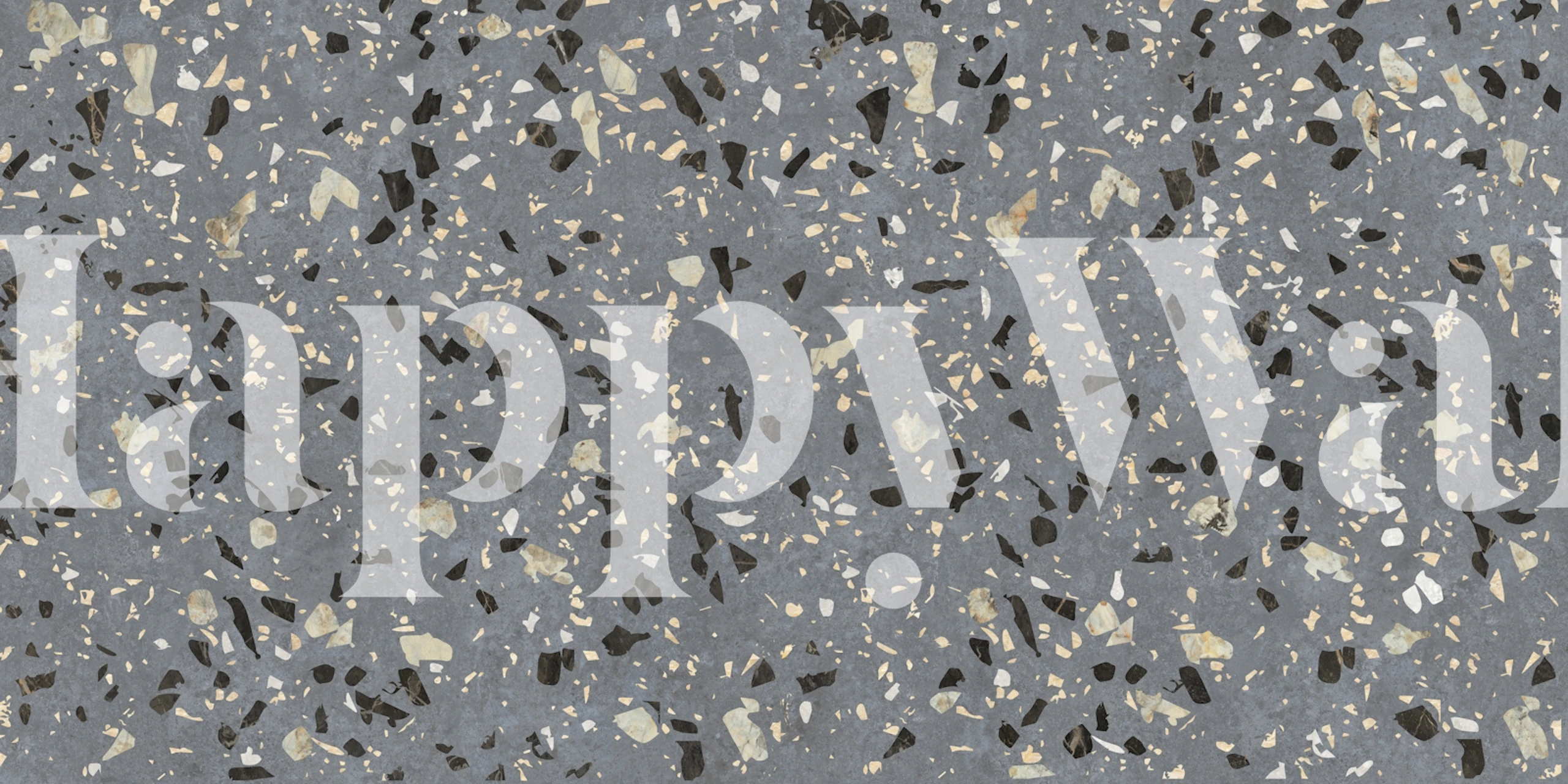 Abstract terrazzo pattern in grey, black, and white wallpaper