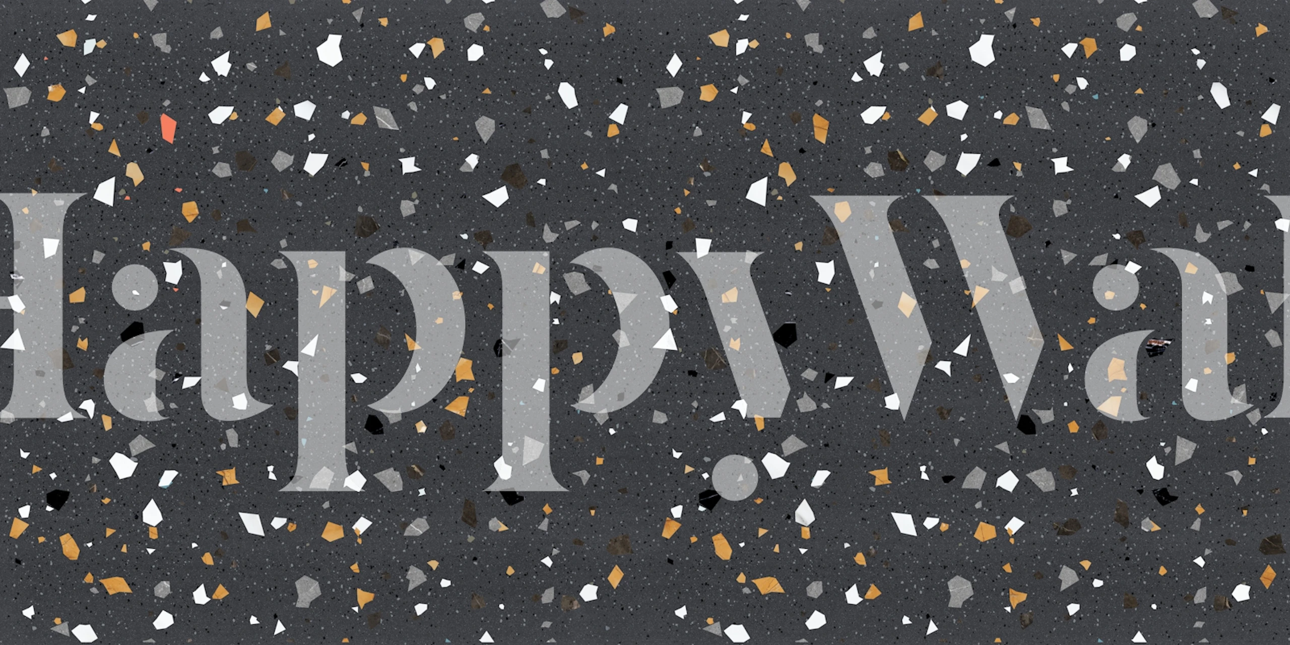 Charcoal black terrazzo marble wallpaper featuring colorful stone chips
