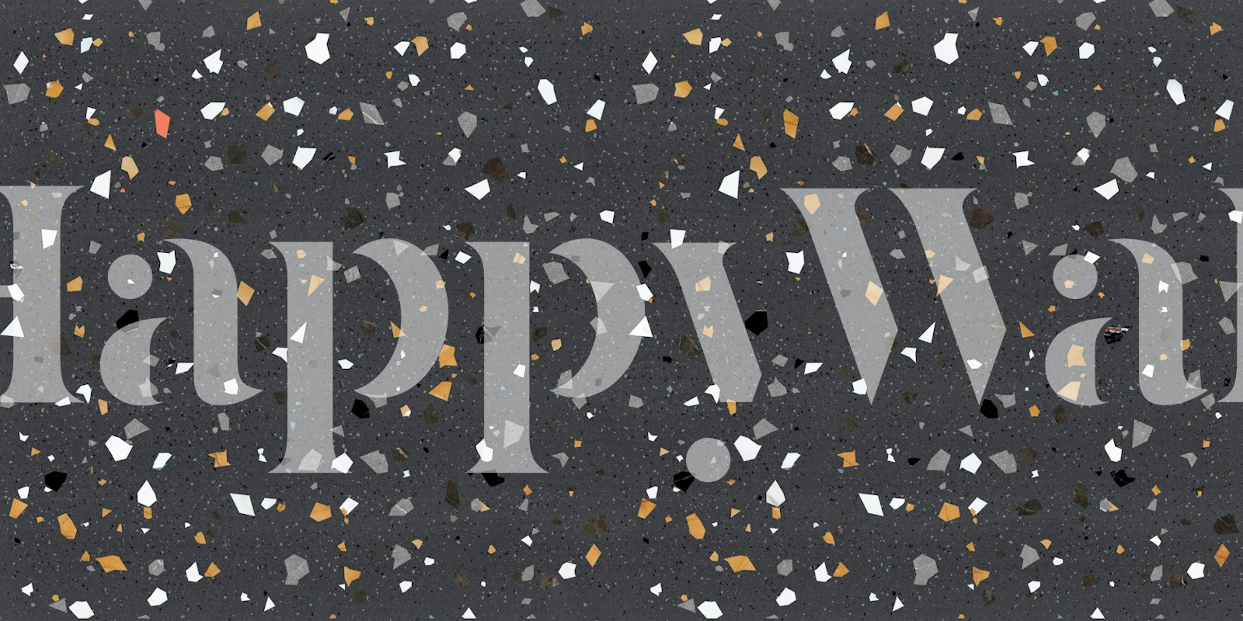 Charcoal black terrazzo marble wallpaper featuring colorful stone chips