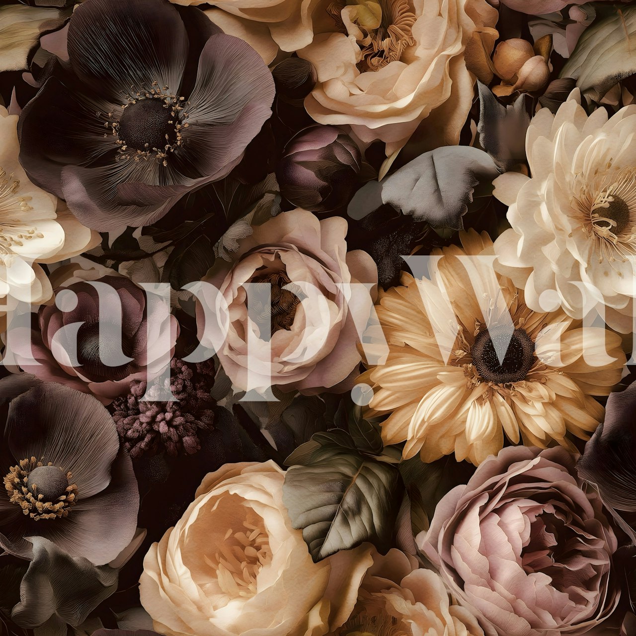 Autumnal Vintage Blooms wallpaper in a room