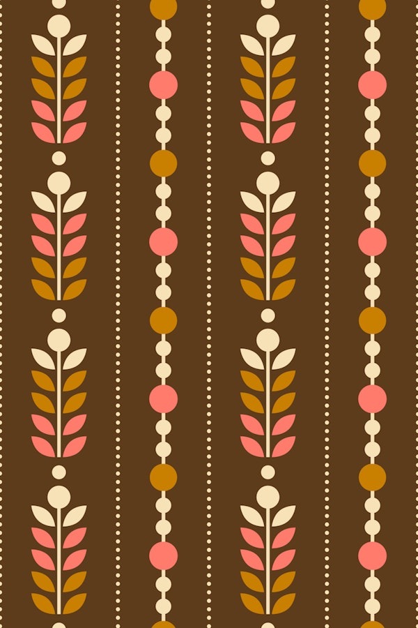 Brown pink Scandi flowers stripes