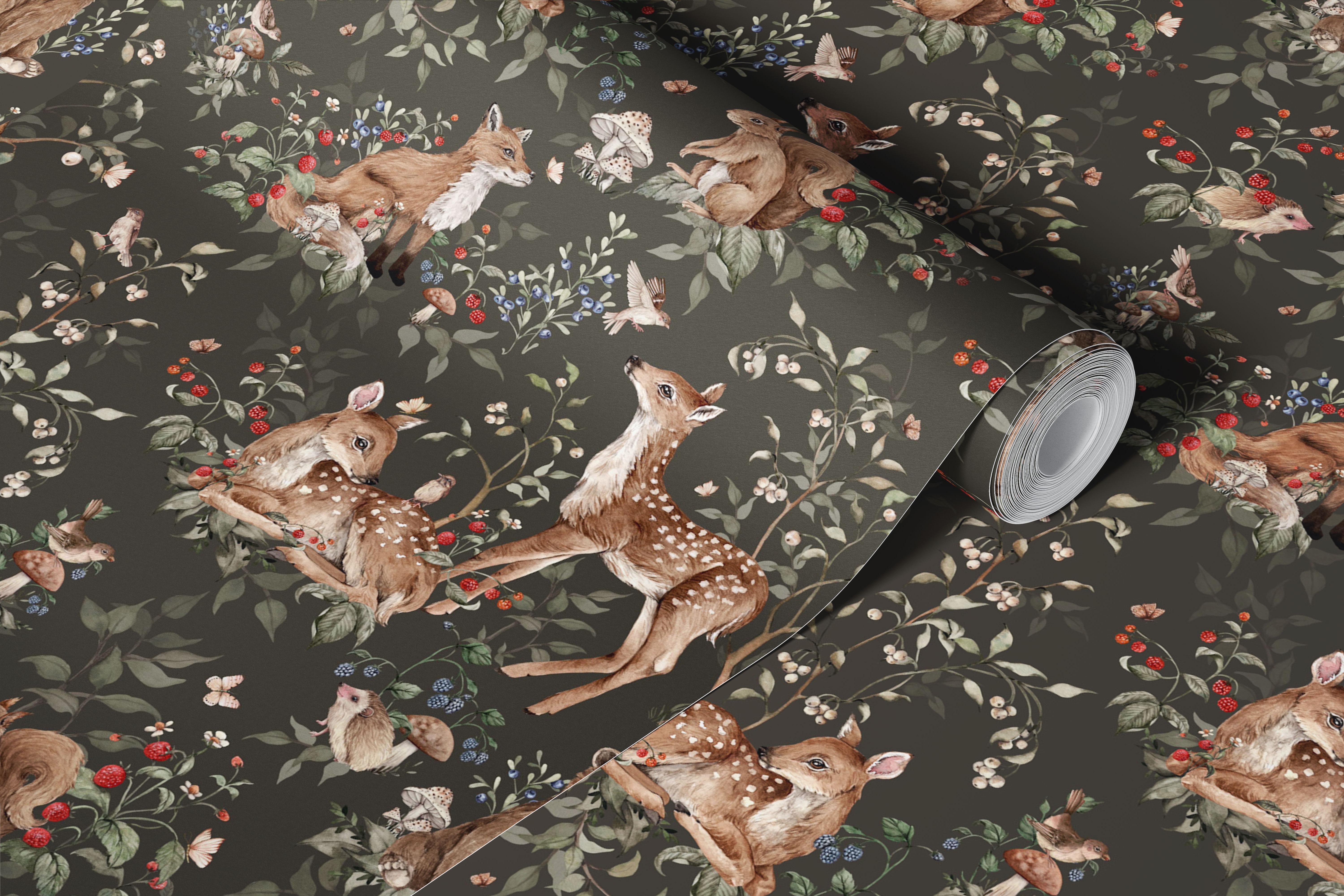 Woodland animals behang in een kamer