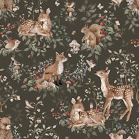 Woodland Animals dark small behang