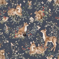 Woodland Animals navy big carta da parati