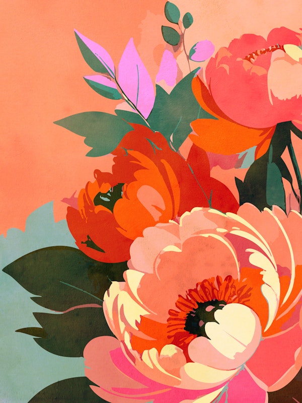 Bold Happy Blooms close-up - orange pink