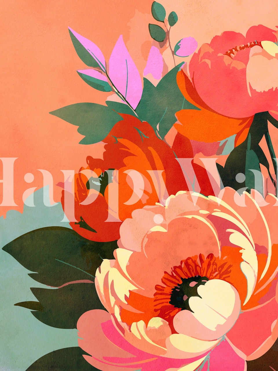 Bold Happy Blooms wallpaper in a room setting