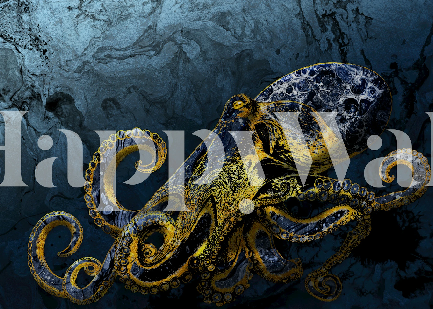 Octopus Majesty Tapete in einem Raum präsentiert