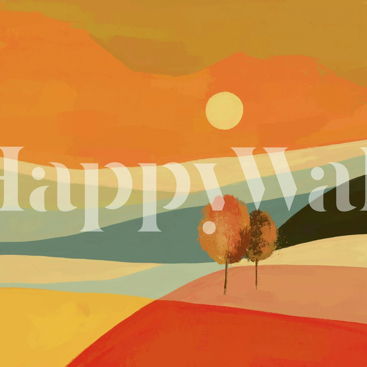 Papier peint Two Trees at Dusk dans une pièce