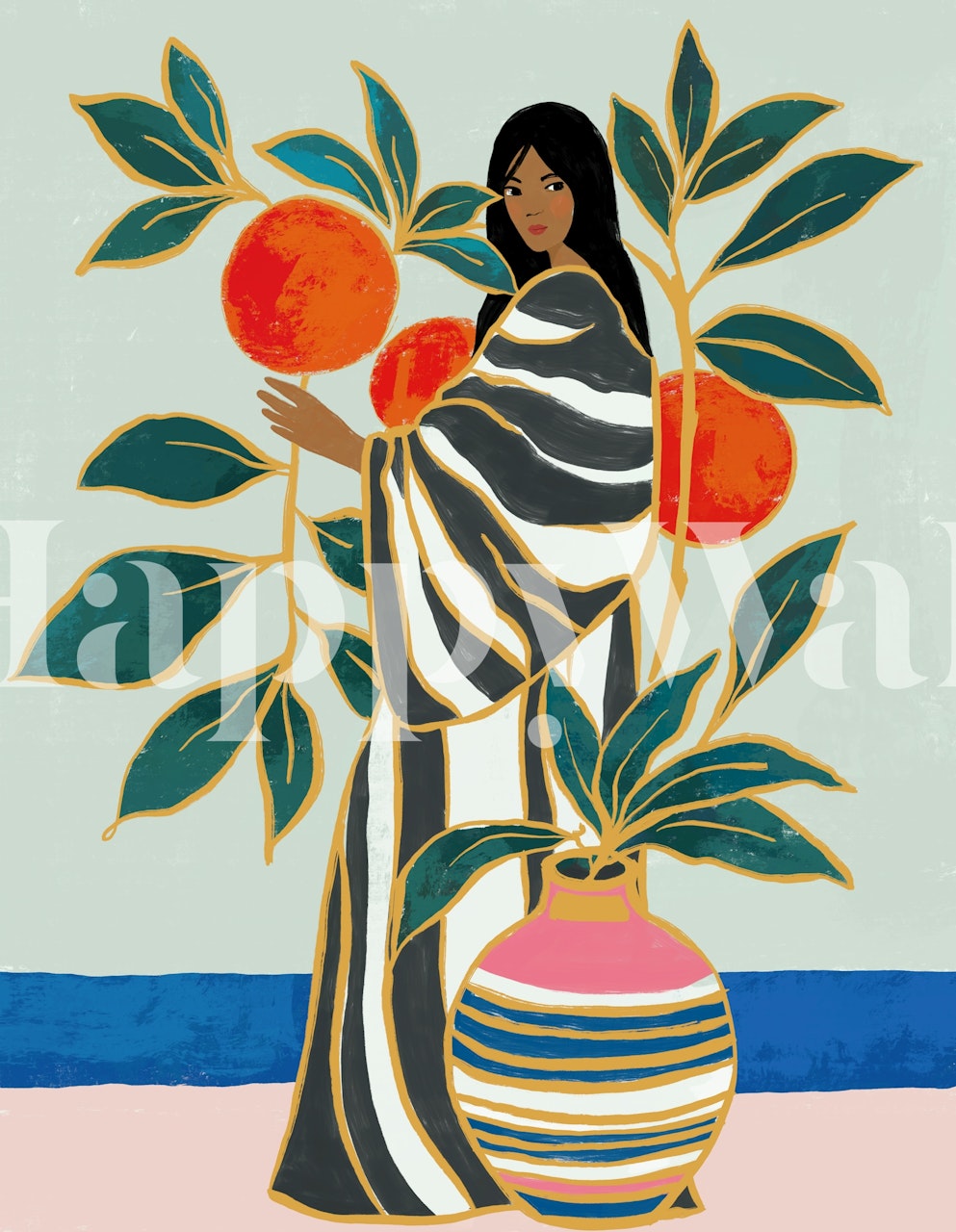 Kolorowa tapeta z kobietą z The Keeper of Oranges.