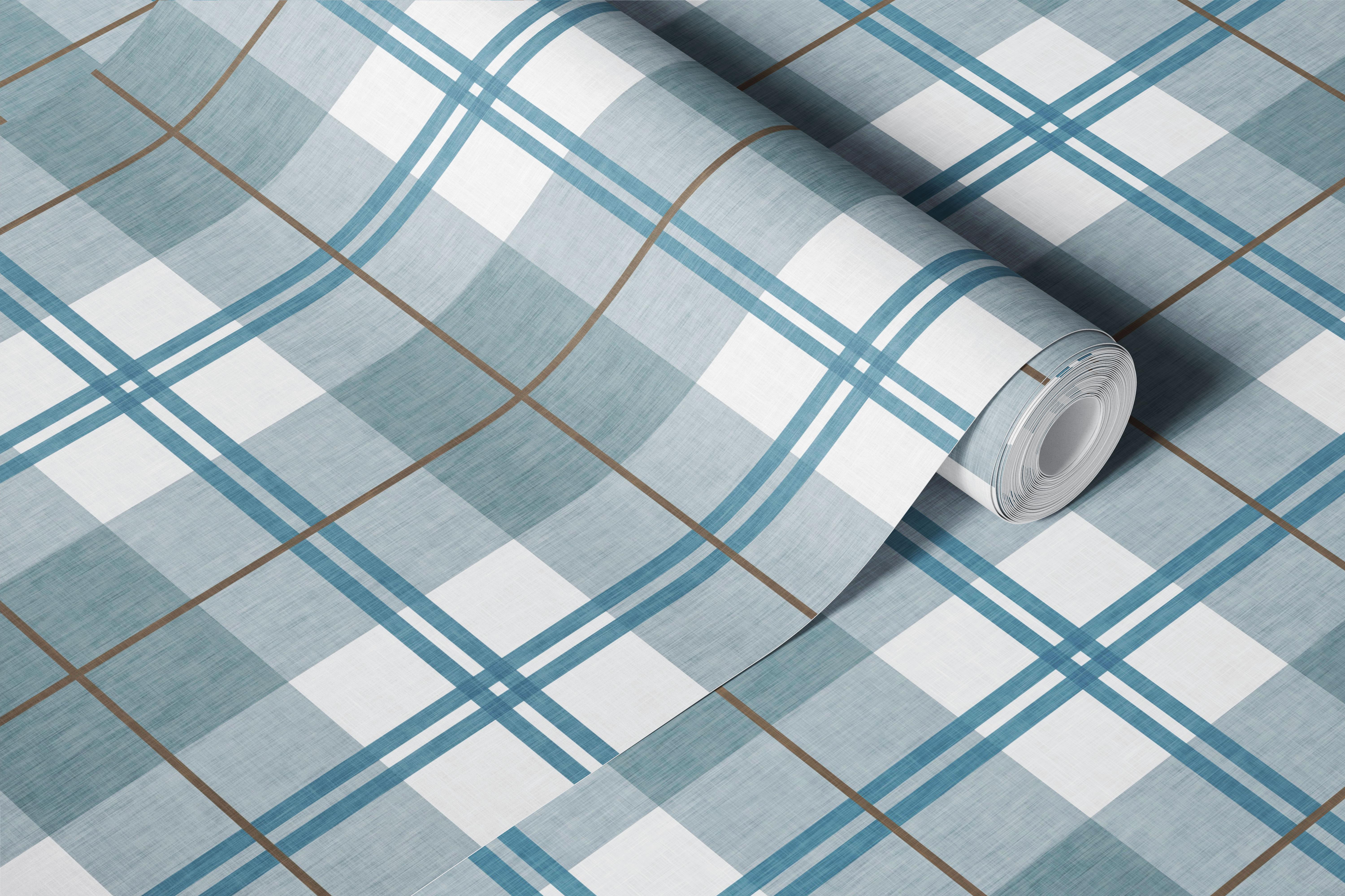 Denim blue and white plaid pattern wallpaper