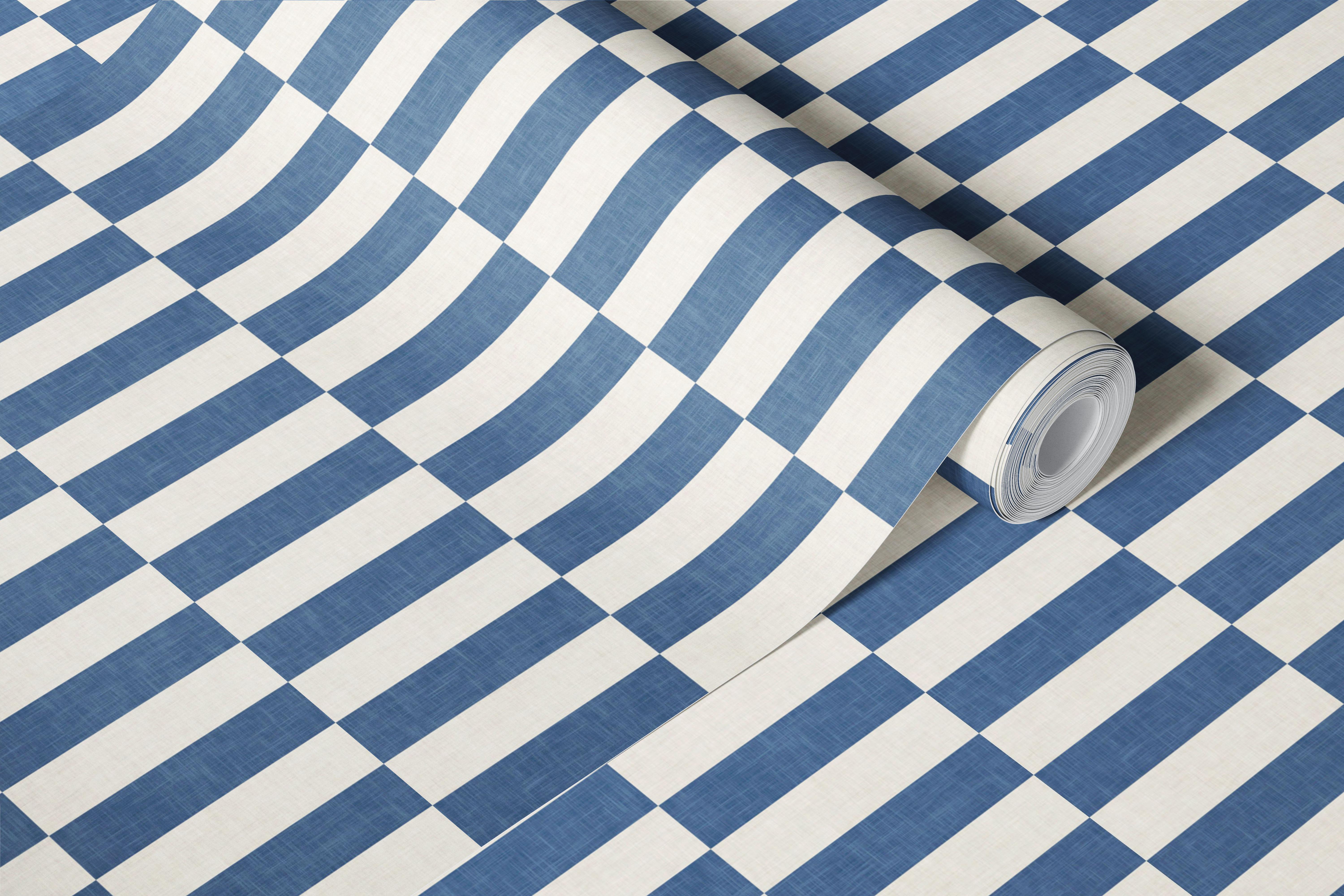 Blue striped pattern on a light canvas wallpaper
