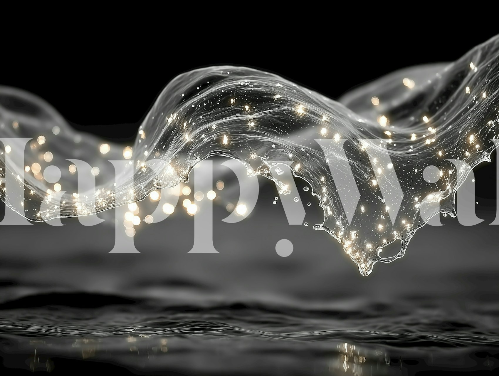 Shimmering wave pattern with sparkling lights on black wallpaper