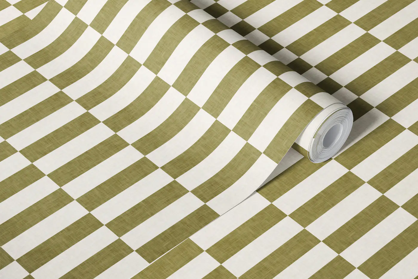 Textured Geometric Tile - Yellow Olive Green wallpaper roll
