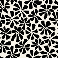Black and ivory white retro busy floral tapete