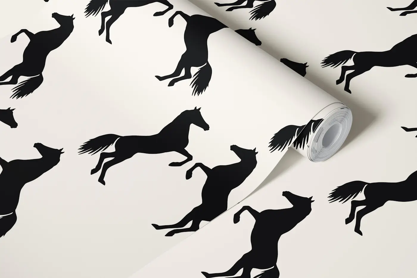 equestrian horses black and off white bold wallpaper roll
