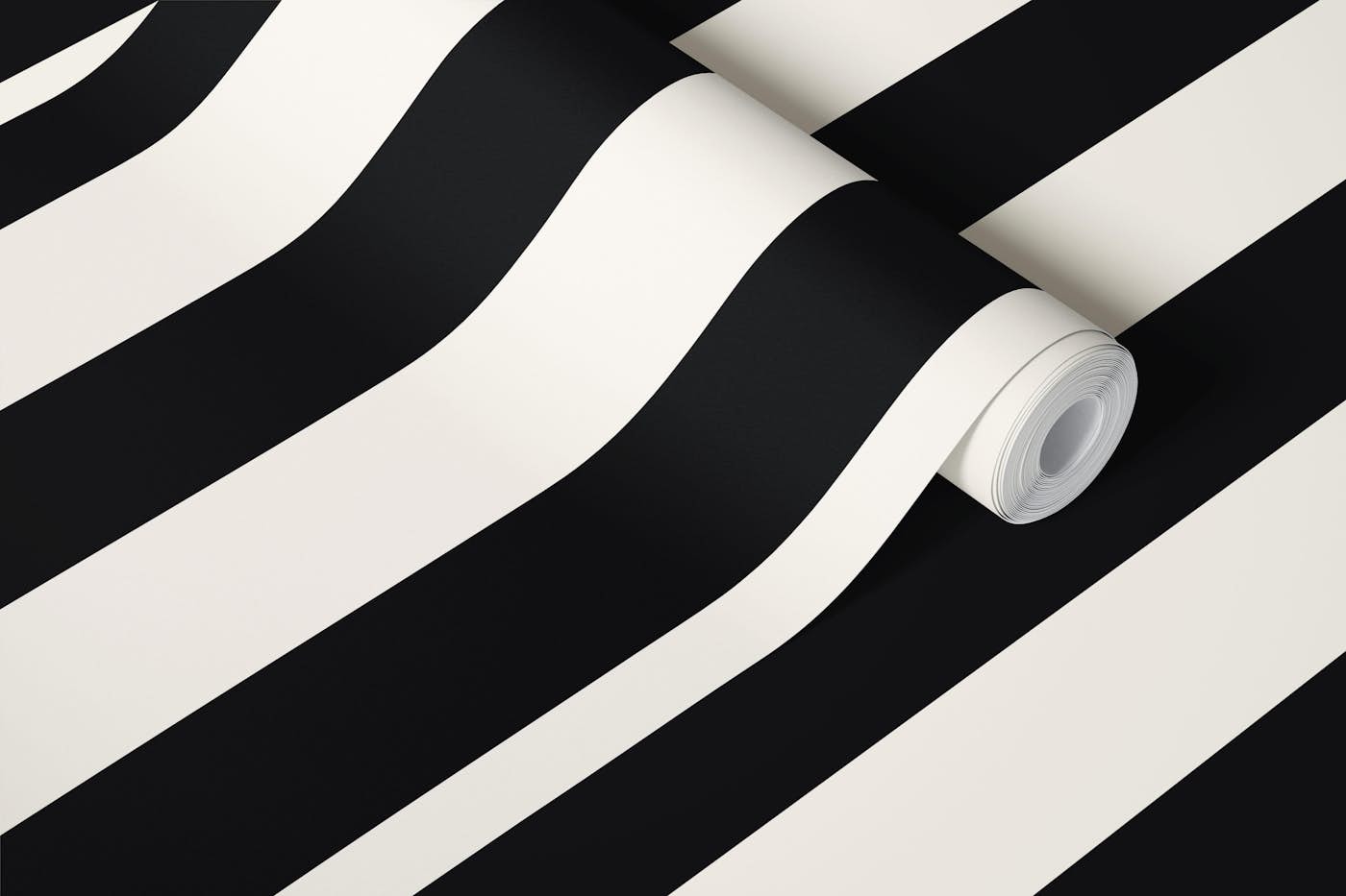 Bold black and ivory white cabana stripe wallpaper roll