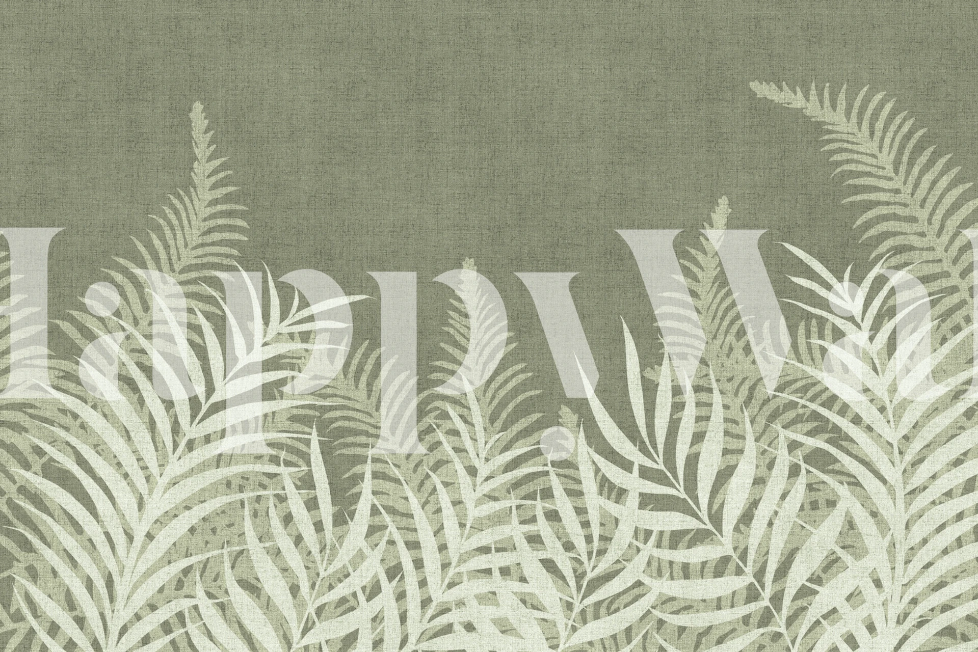 Tropical leaves in light green on a sage background wallpaper